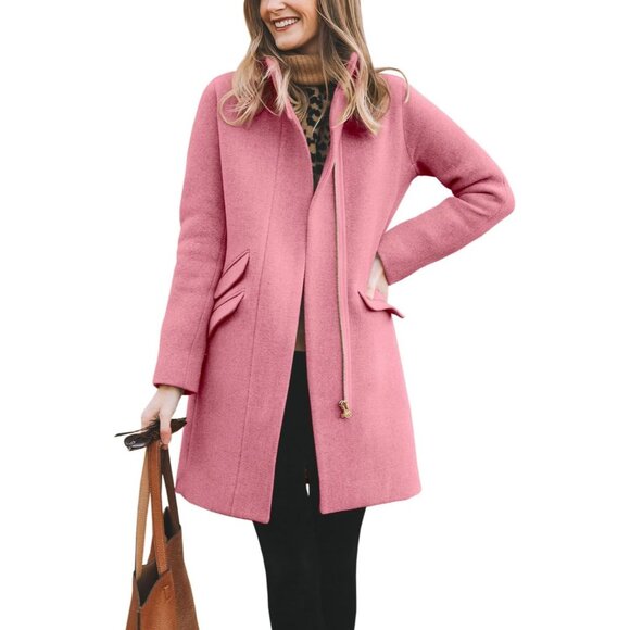 ✨ Women's Pink Long Wool Blend Coat Classic Zip Up Open Front Winter Jacket